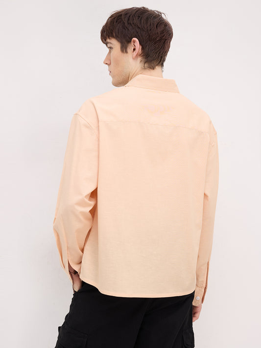 Soft Blush Peach Fine Textured Boxy Fit Crop Shirt