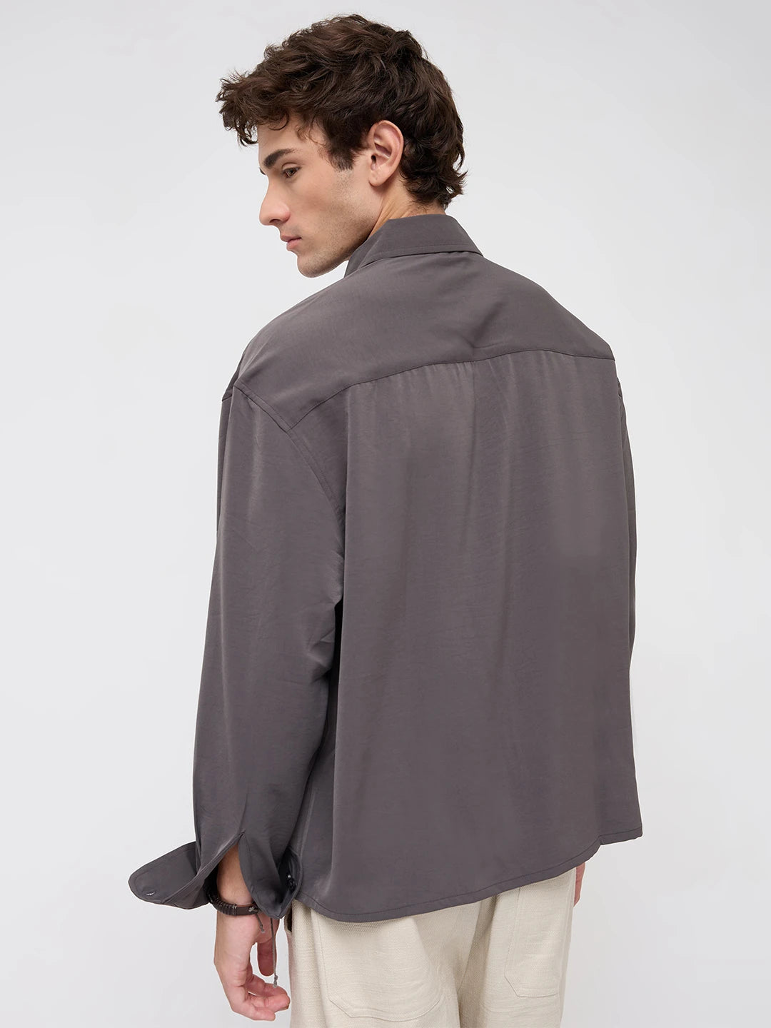 Luxe Charcoal Grey Ultra Soft Boxy Fit Crop Shirt