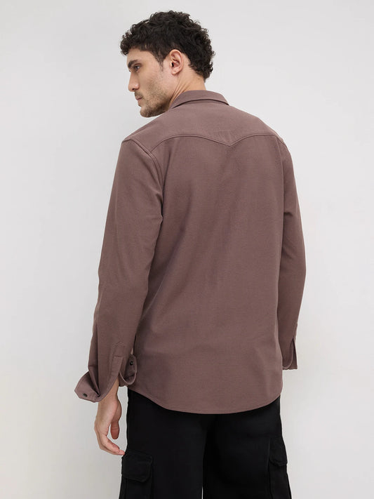 Dusty Brown Twin Flap Pocket Knitted Overshirt