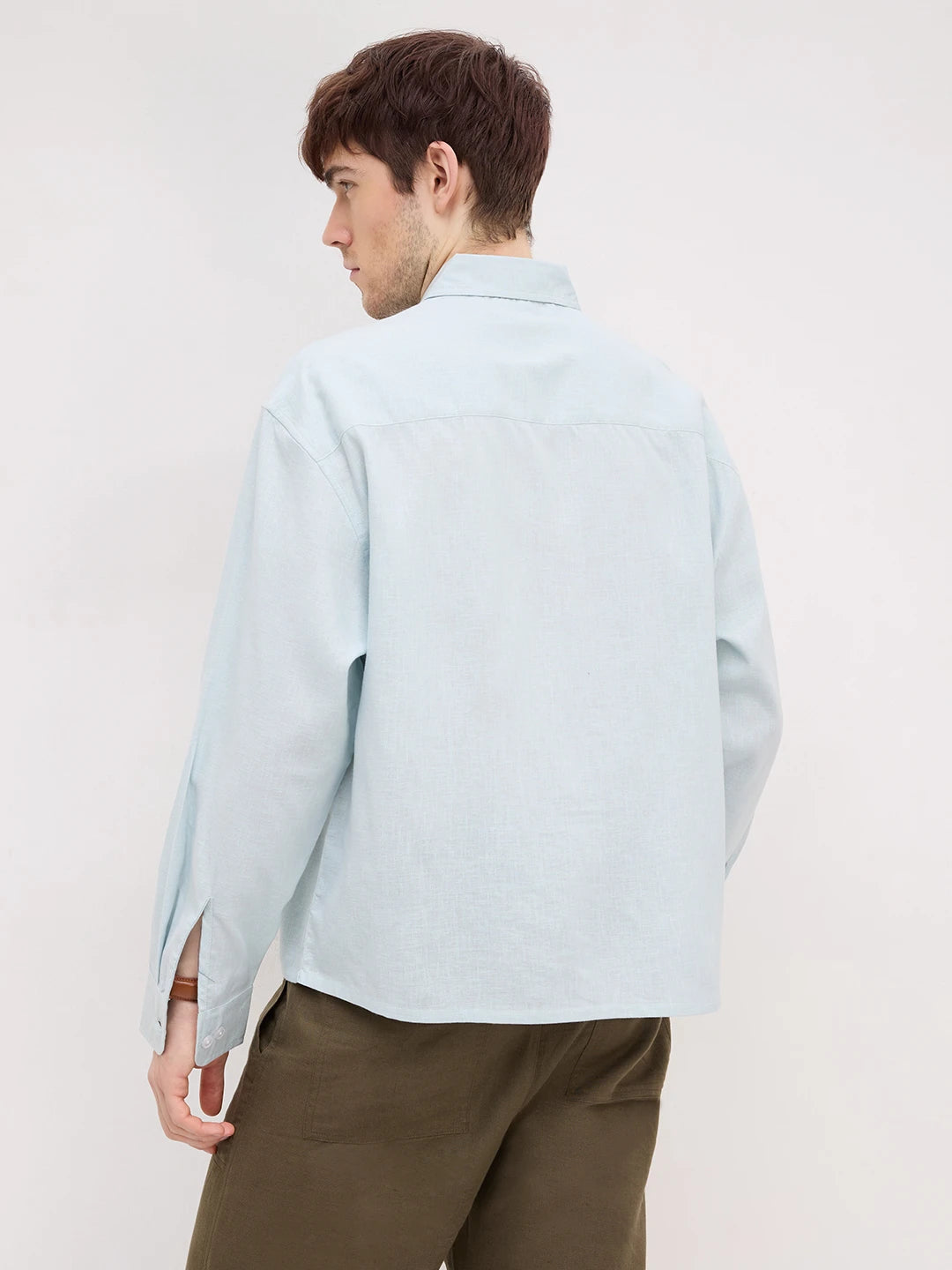 Sheer Baby Blue Boxy Fit Crop Shirt