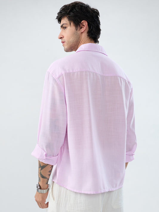 Pink Pearl Slub Textured Boxy Fit Crop Shirt