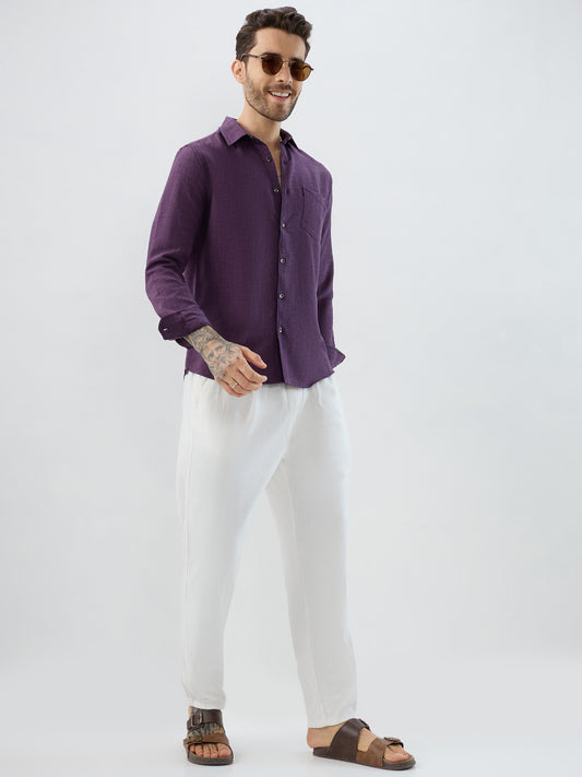 Opulent Dark Wine Slub Textured Shirt