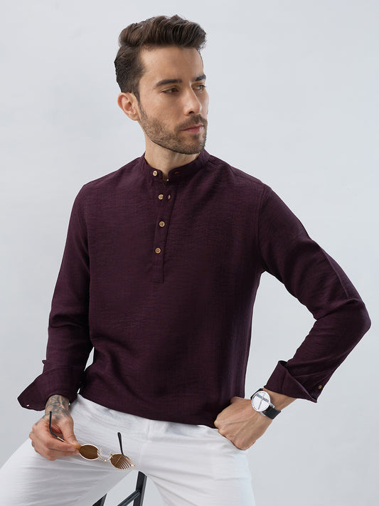 Elegant Slub Textued Plum Kurta