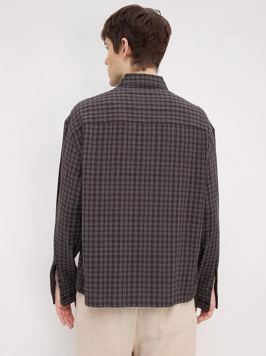 Brown & Grey Shadow Atelier Checked Boxy Fit Crop Shirt