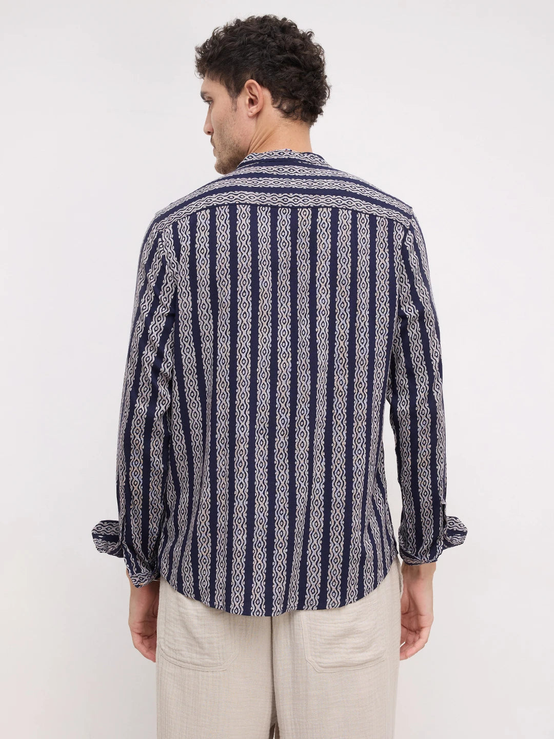 Navy & White Ethnic Motifs Printed Kurta