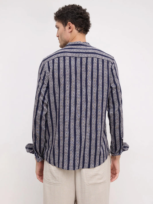 Navy & White Ethnic Motifs Printed Kurta