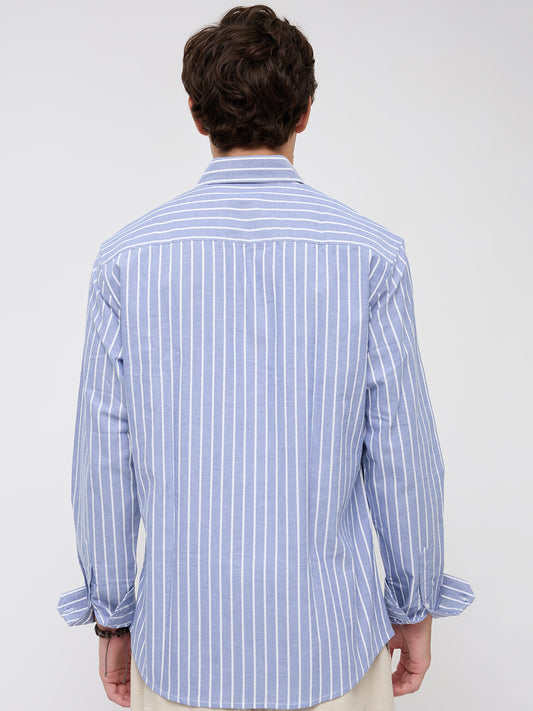 Blue & White Candy Striped Button-Down Collar Oxford Shirt