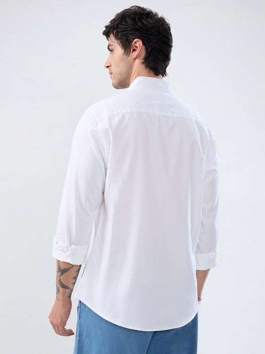 White Satin Button-Down Collar Business Shirt
