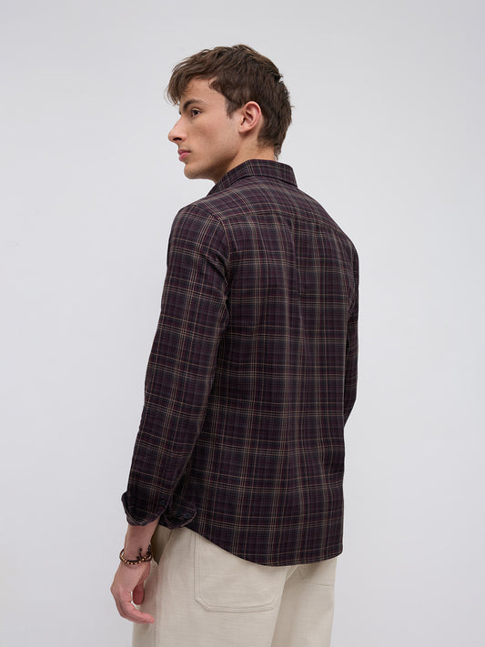 Elegant Deep Maroon Multi Checks Shirt