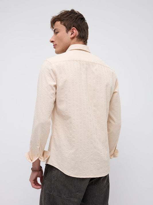 Bisque Beige Seersucker Striped Shirt