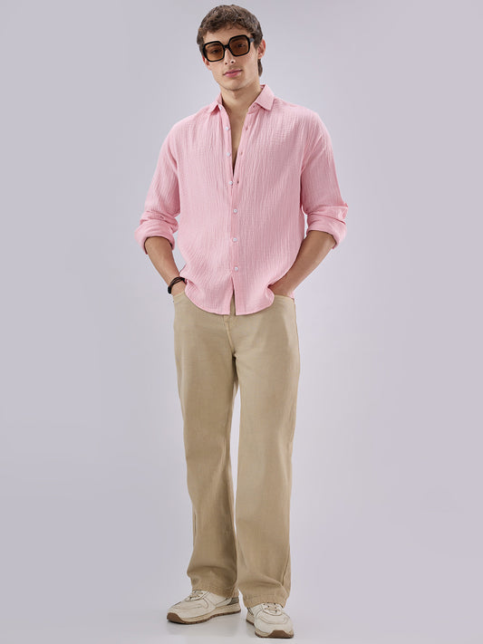 Solid Baby Pink Double Cloth Shirt