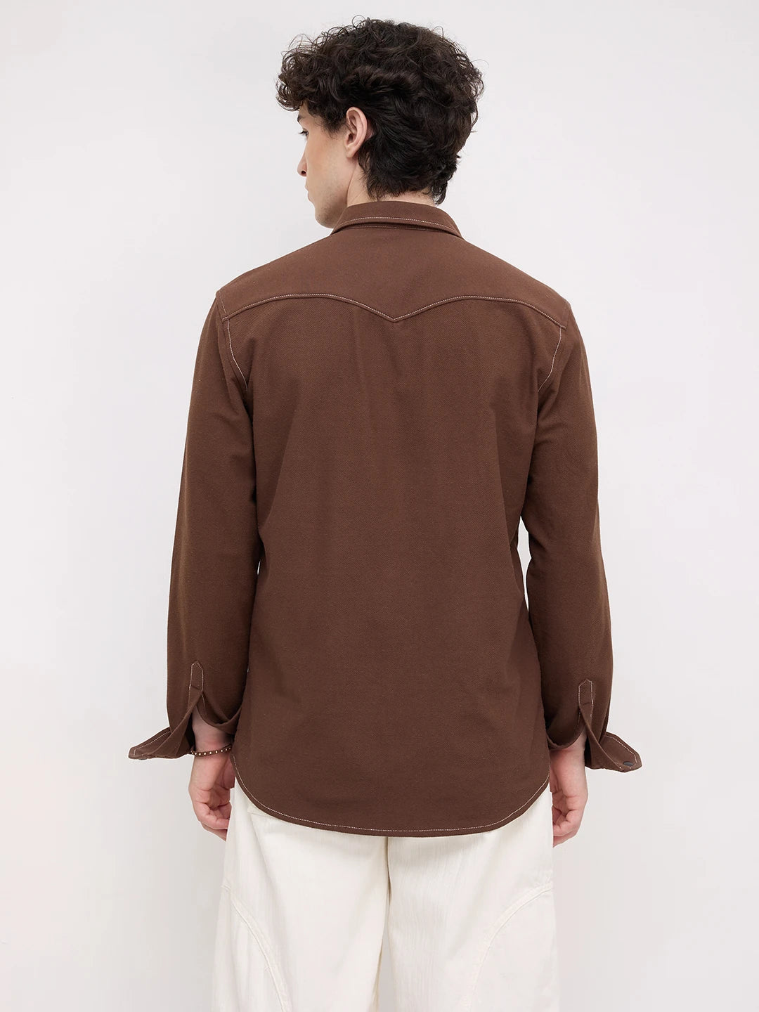 Hickory Brown Twin Pocket Knitted Overshirt