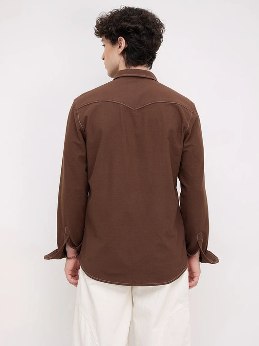 Hickory Brown Twin Pocket Knitted Overshirt