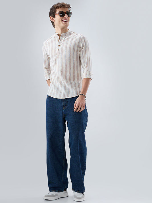 Ivory Multi Line Vertical Striped Kurta