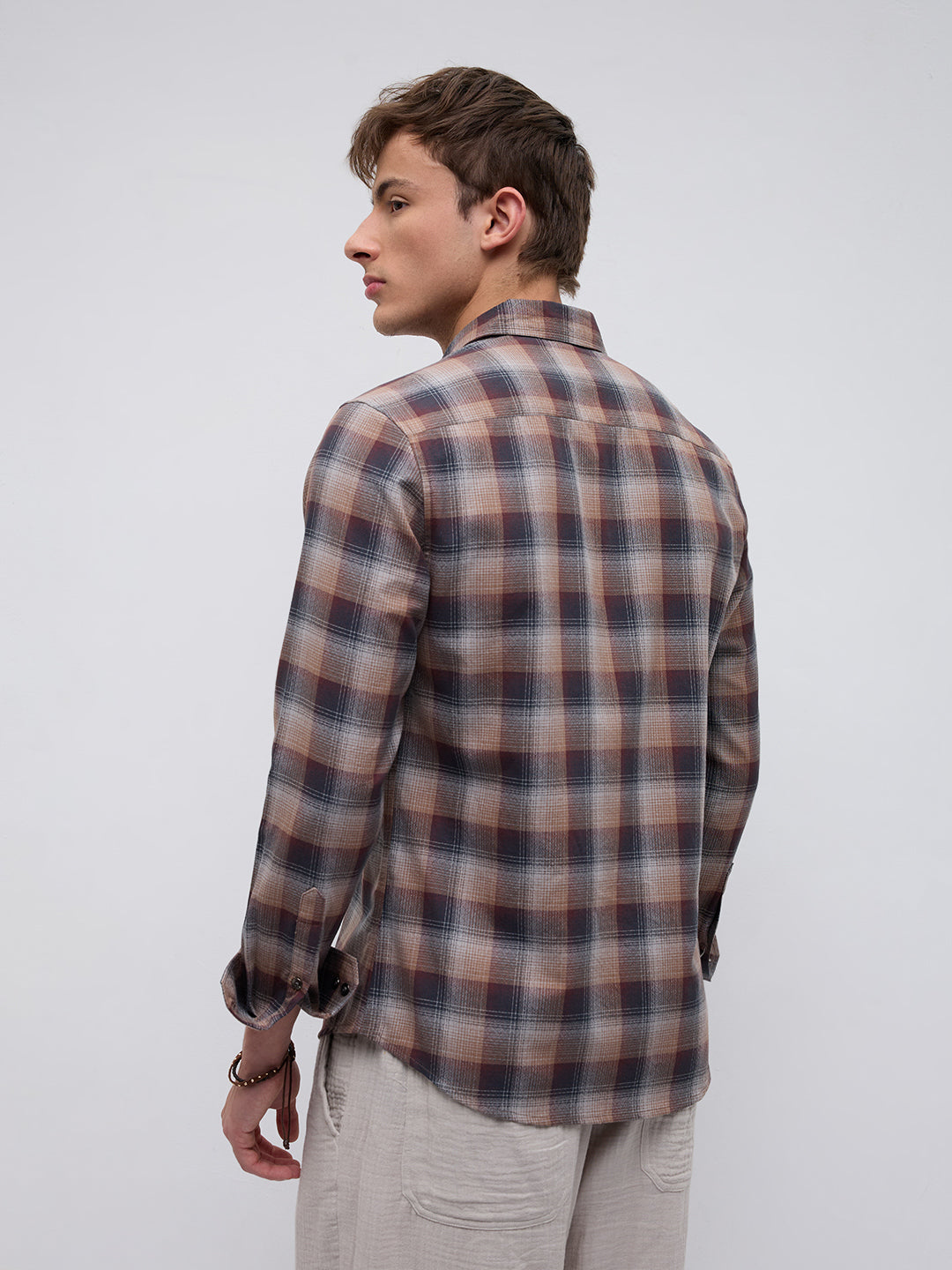 Elegant Smoked Brown Block Checks Everyday Shirt