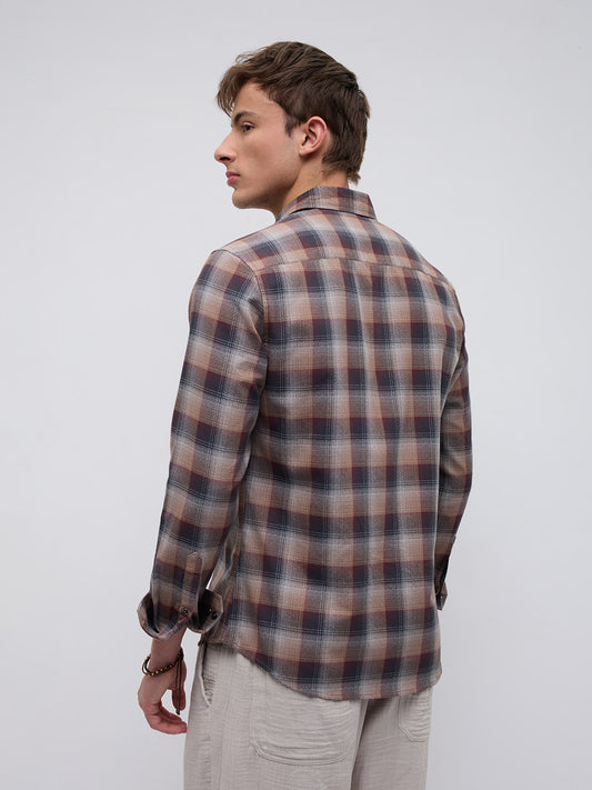 Elegant Smoked Brown Block Checks Everyday Shirt