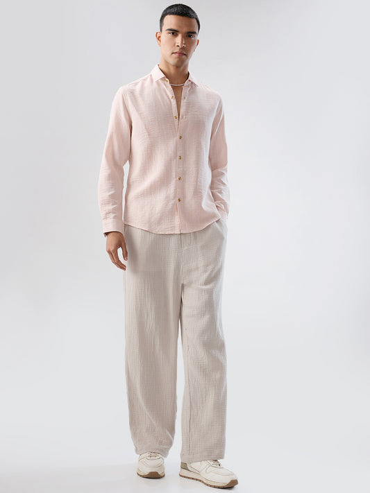 Pale Pink Linear Loom Crinkled Shirt
