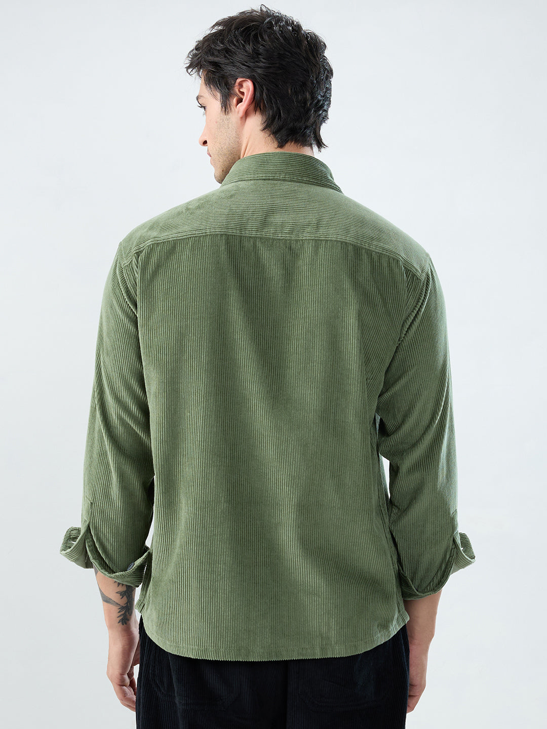 Green Mossline Structured Corduroy Double Pocket Overshirt