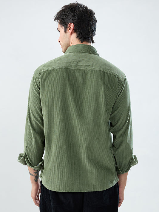 Green Mossline Structured Corduroy Double Pocket Overshirt