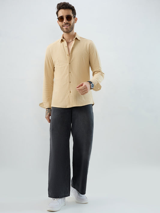 Soft Beige Herringbone Knit Shirt