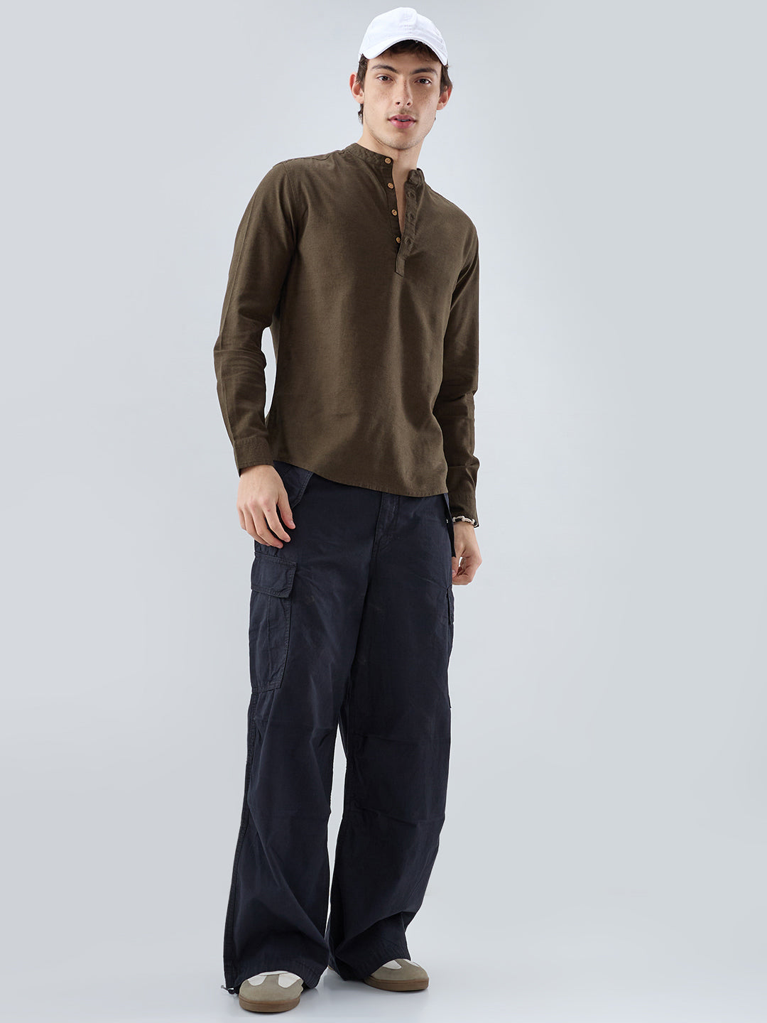 Premium Olive Green Linen Blend Kurta