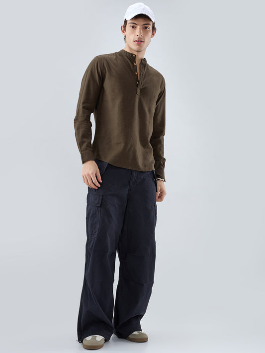Premium Olive Green Linen Blend Kurta