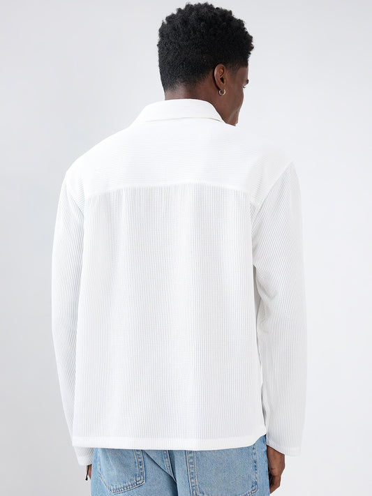 Snow White Refined Textured Knitted Oversized Polo Shirt