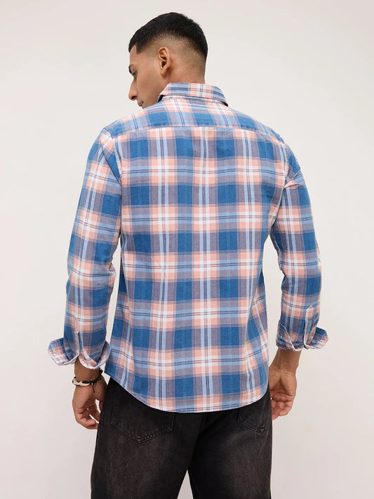 Premium Powder Blue Field Checks Denim Jacquard Shirt