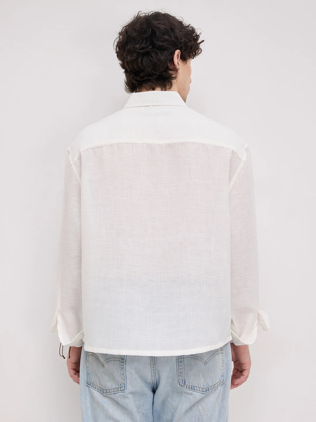 Plush Frost White Sheer Weave Boxy Fit Crop Shirt