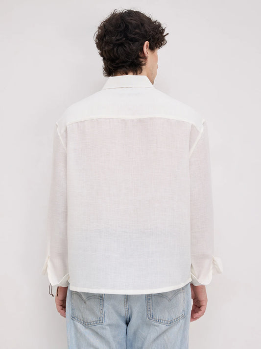 Plush Frost White Sheer Weave Boxy Fit Crop Shirt