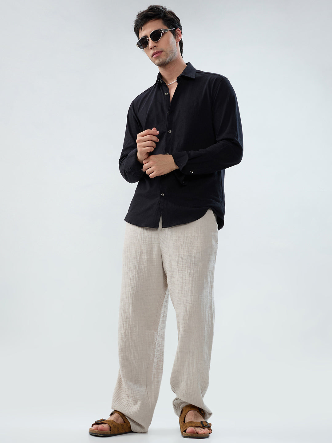 Cloud Grey Double Cloth Straight-Fit Trousers