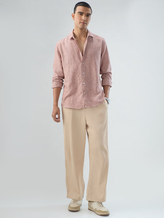 Heathered Taupe Fine-Weave Crinkled Shirt