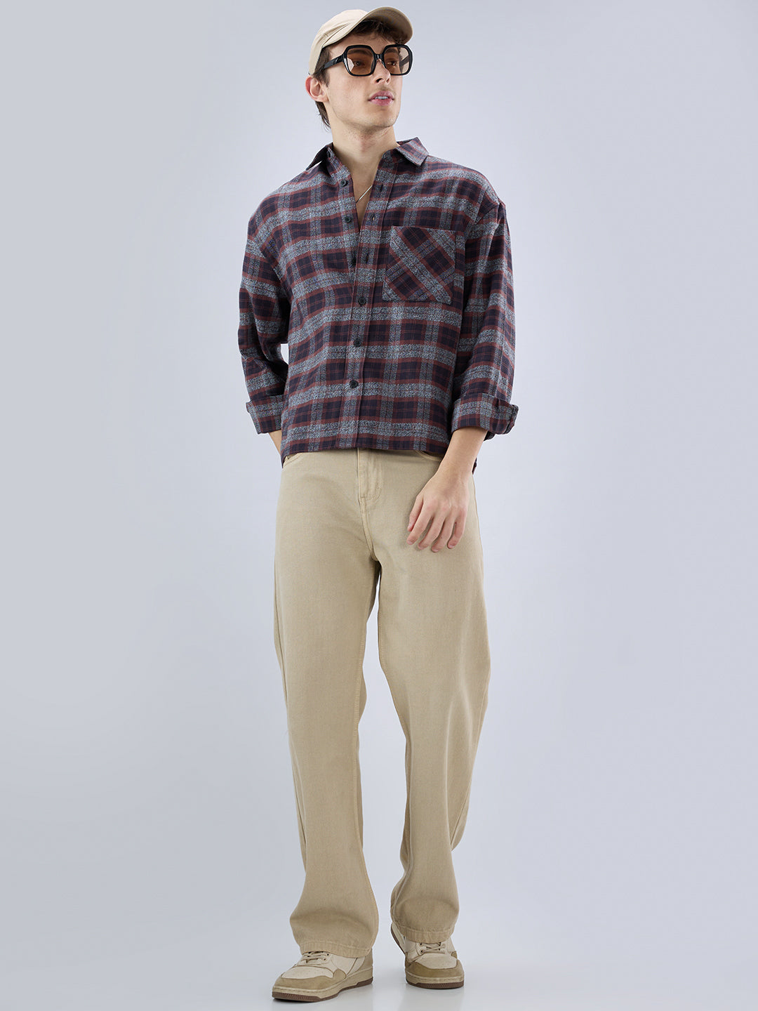 Brown & Black Boxy Fit Crop Flannel