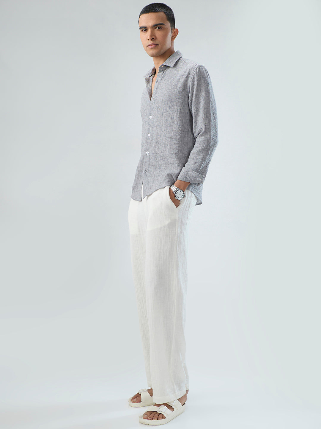 Graphite Grey Textured Crinkled Shirt