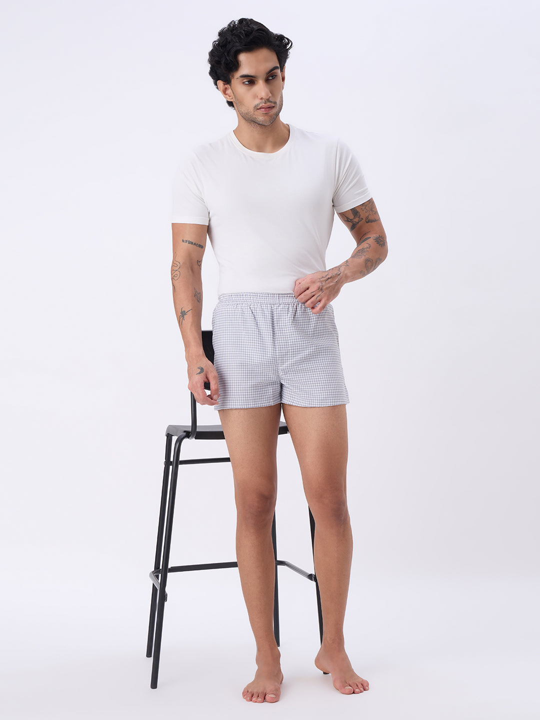 Grey & Peach Mini Checks Boxers
