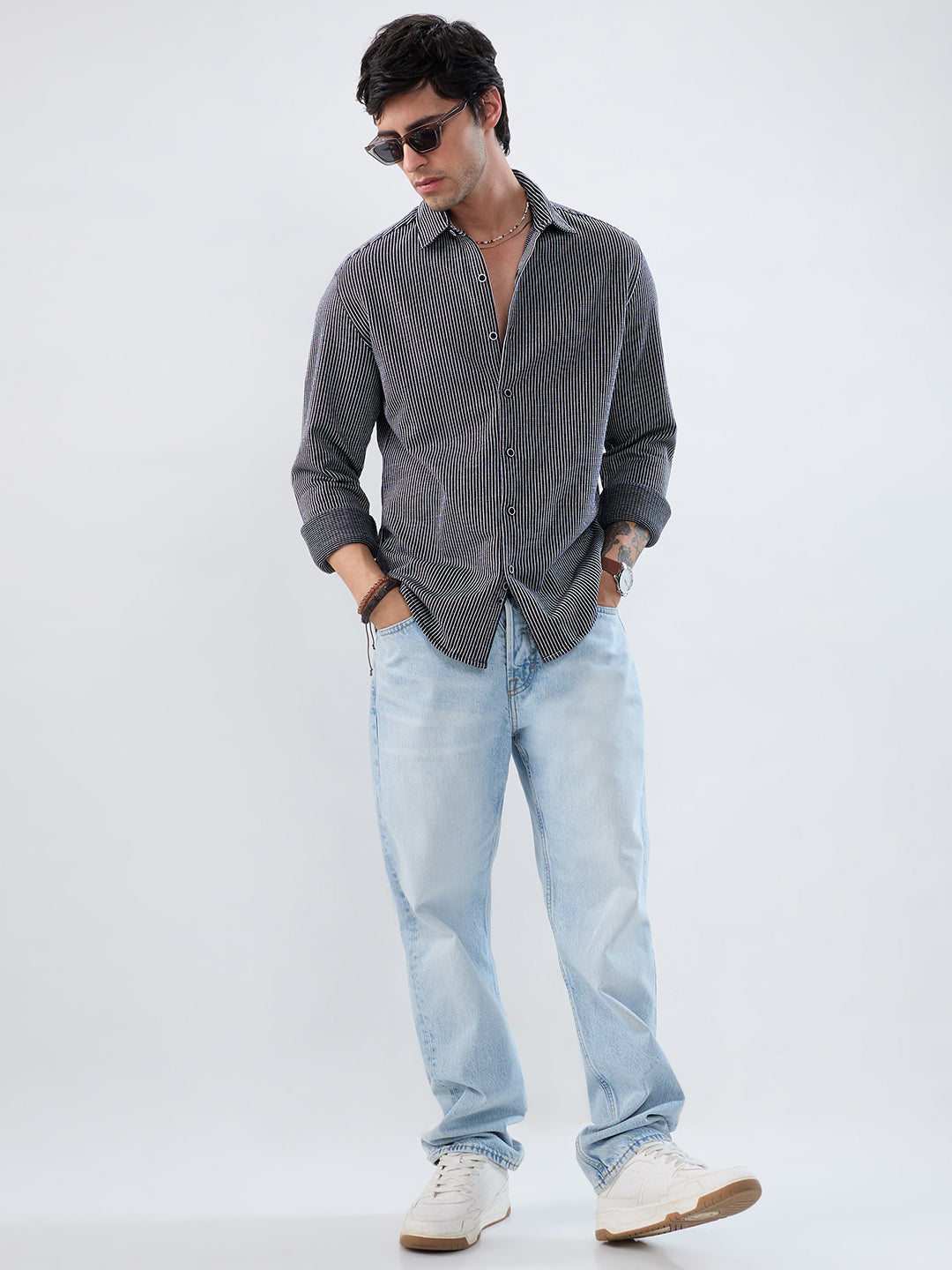 Monochrome Grid Knitted Everyday Shirt