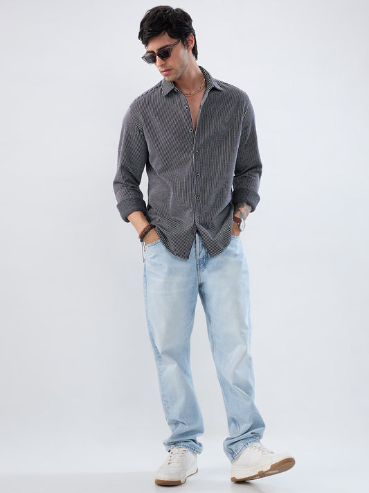 Monochrome Grid Knitted Everyday Shirt