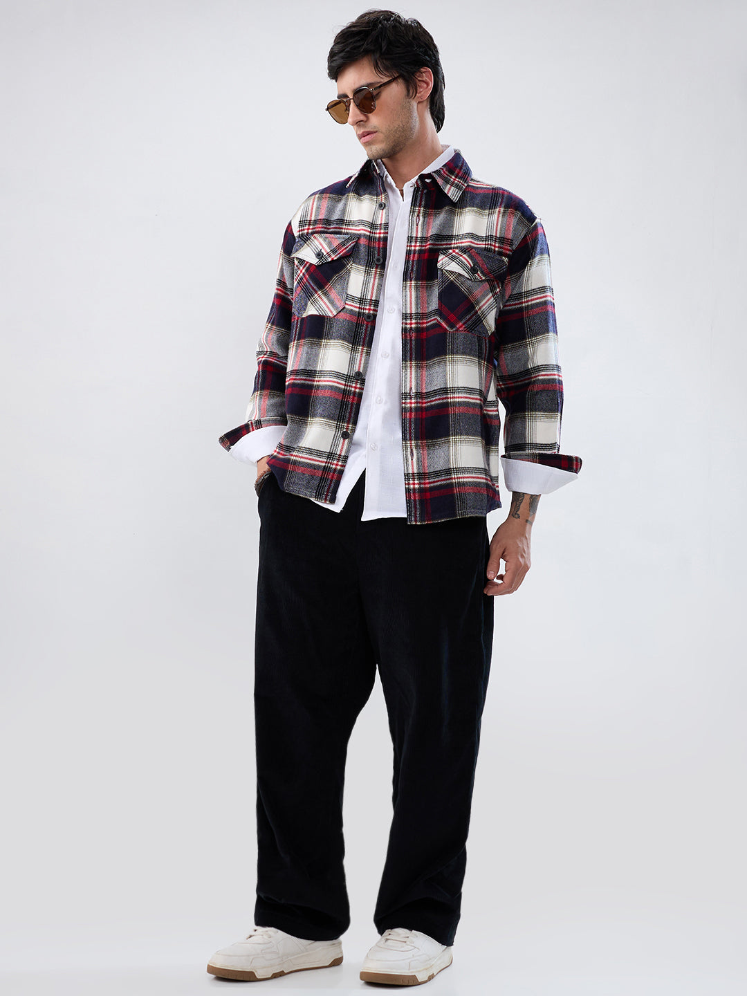 Elevated Crimson Black Winter Checks Double Pocket Flannel Shirt