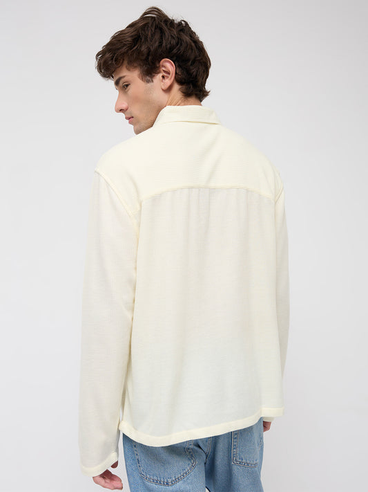 Butter Yellow Micro Weave Knitted Oversized Polo Shirt