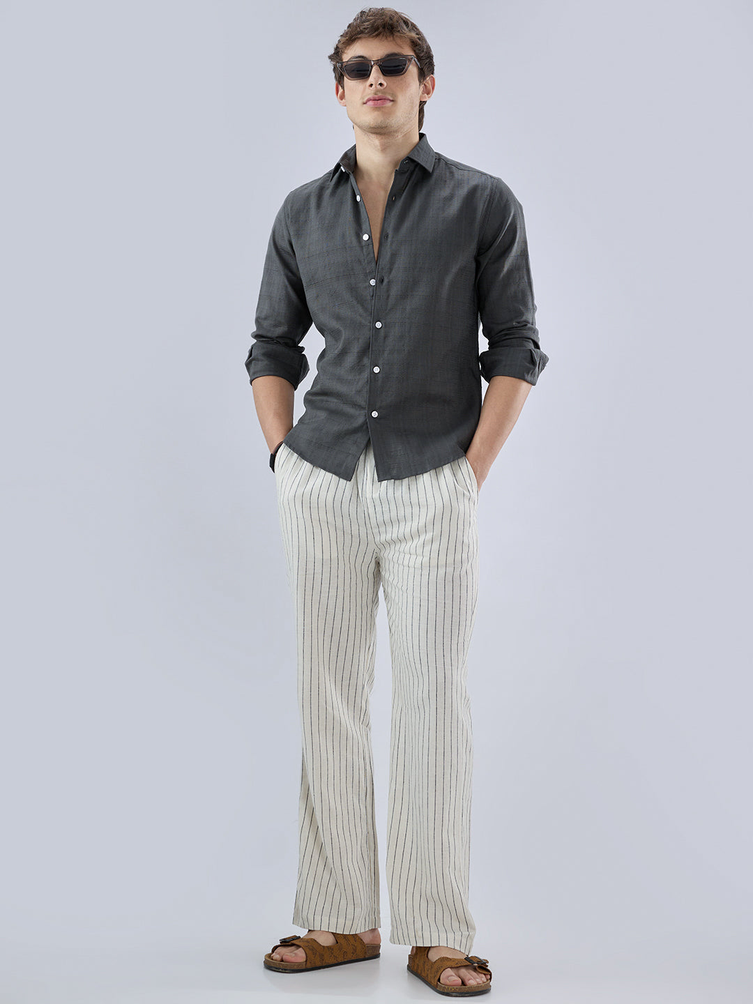 Charcoal Grey Micro Frid Textured Shirt