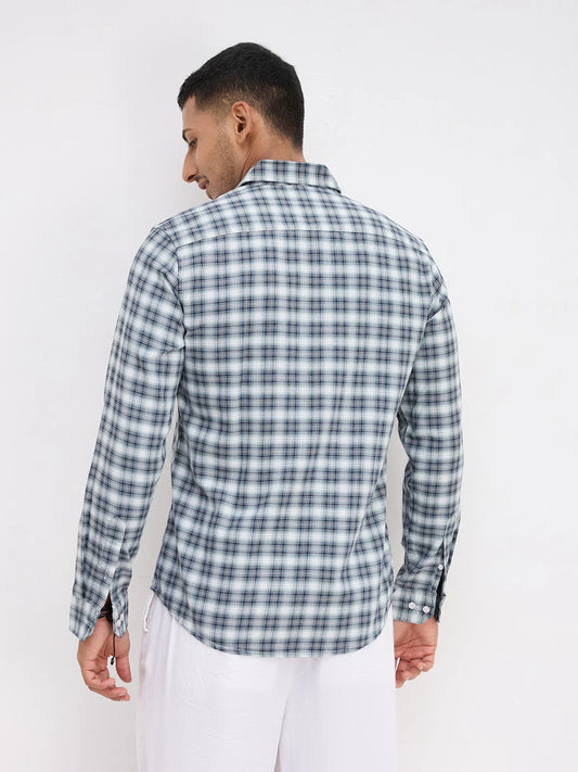 Green & Navy Refined Crossweave Checked Shirt