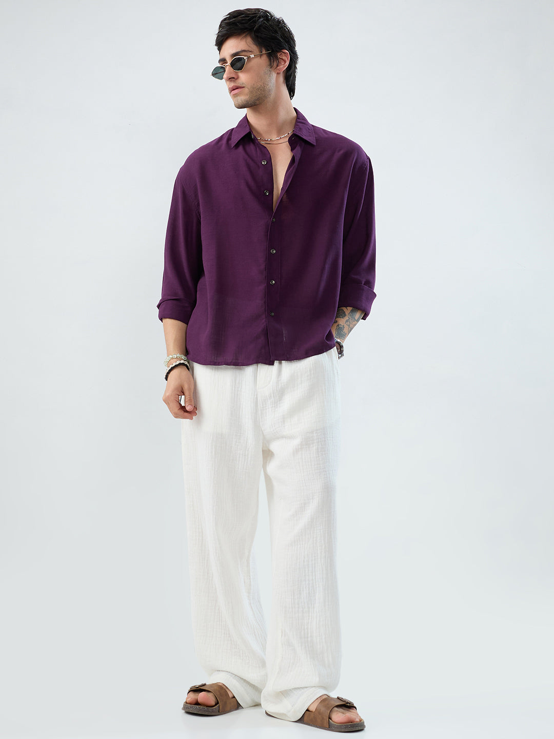 Majestic Purple Soft Sheer Boxy Fit Crop Shirt