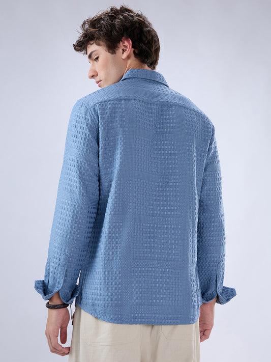 Intricate Columbia Blue Raised Motif Textured Shirt