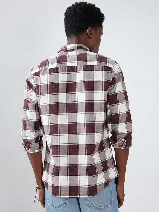 Maroon & White Windowpane Checks Shirt