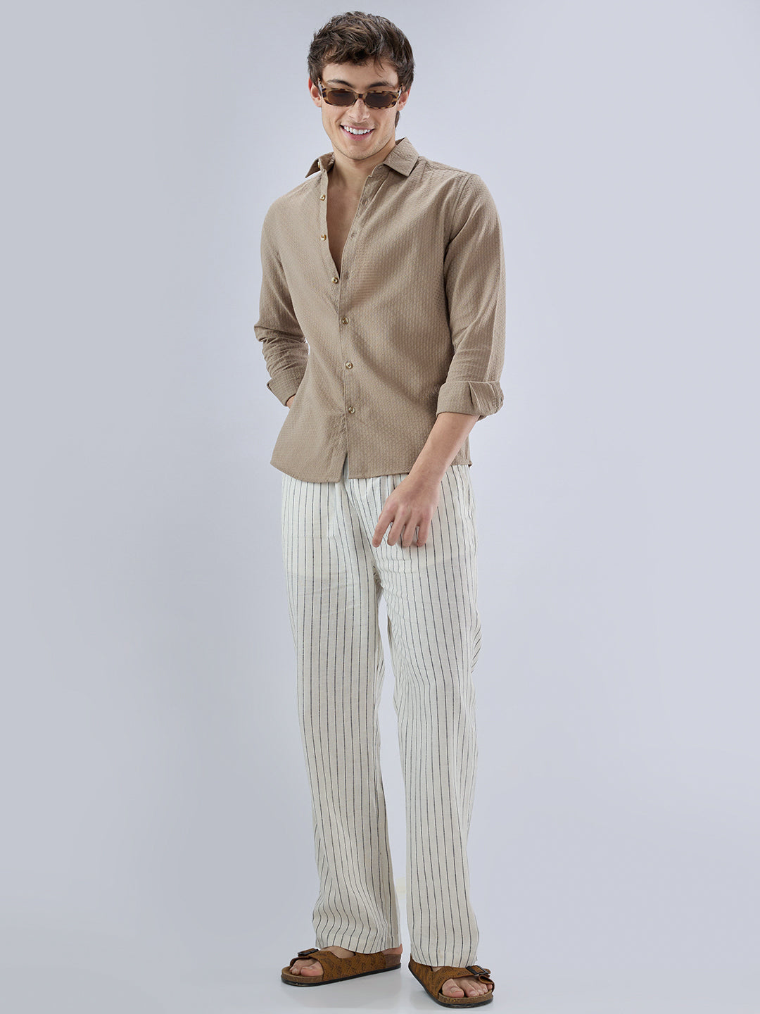 Warm Tan Beige Refined Textured Shirt