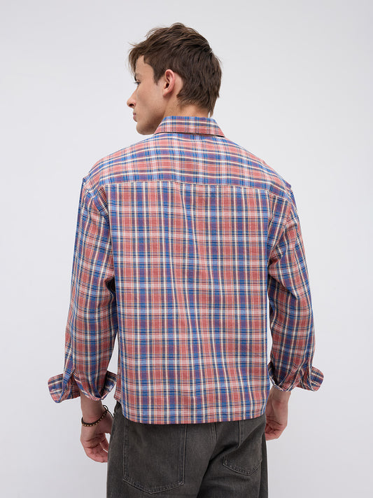 Sunset Denim Multi Checks Boxy Fit Crop Shirt