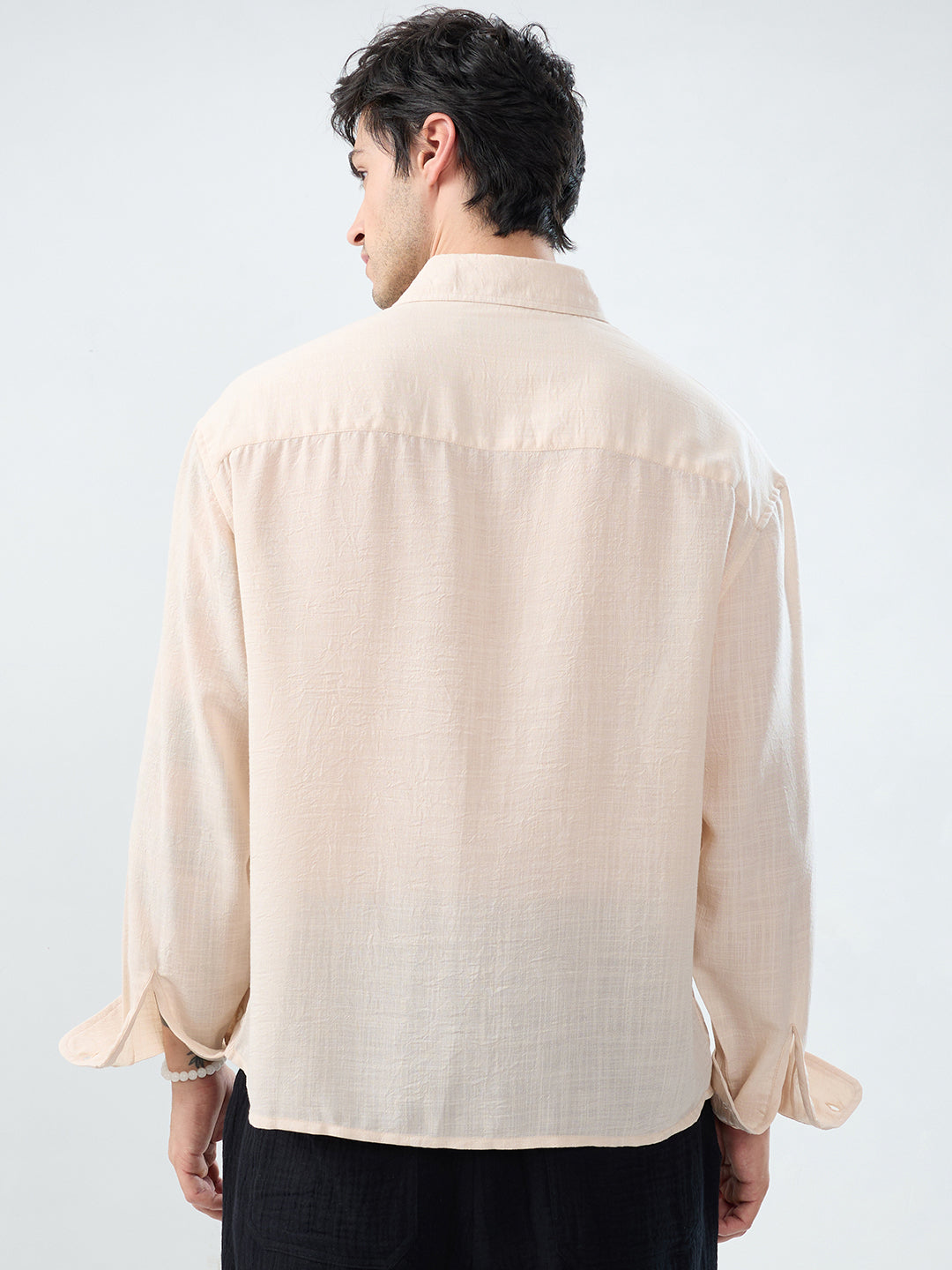 Pearl Cream Soft Sheer Slub Textured Shirt