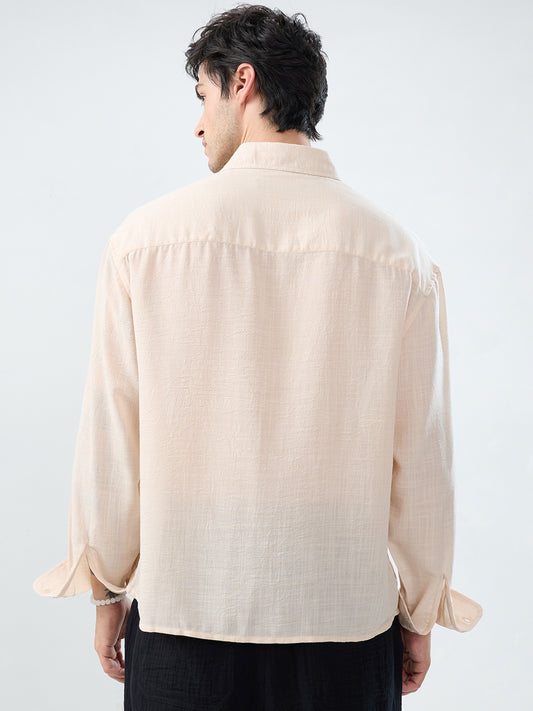 Pearl Cream Soft Sheer Slub Textured Shirt