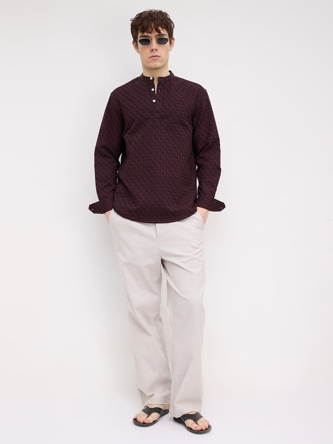 Elevated Bordeaux Wine Maze Textured Kurta