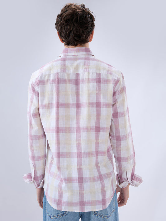 Soft Pink Fine Weave Plaid Checks Shirt